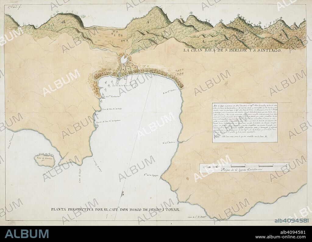 PRADO Y TOVAR, DIEGO DE, CAPTAIN. Plan of the Bay of San Phelipe and Santiago, Espiritu Santo, in the New Hebrides. Spain; circa 1606. Source: Add. 17642 F. Language: Spanish.