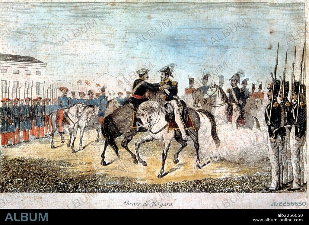 ESPARTERO, BALDOMERO. MILITAR Y POLITICO ESPA¿OL. GRANATULA DE CALATRAVA1793-1879. "ABRAZO DE VERGARA".TRATADO DE PAZ QUE DIO FIN A LA 1 GUERRA CARLISTA EN 1839. RAFAEL MAROTO.