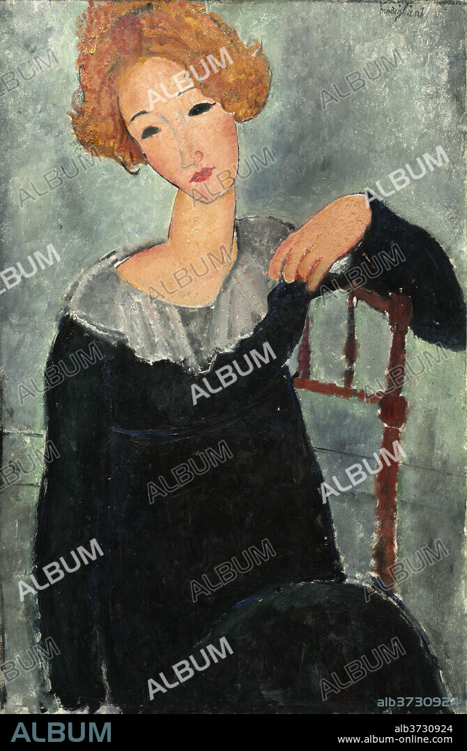 AMEDEO MODIGLIANI. Woman with Red Hair. Dated: 1917. Dimensions: overall: 92.1 x 60.7 cm (36 1/4 x 23 7/8 in.)  framed: 114.9 x 82.5 x 7.6 cm (45 1/4 x 32 1/2 x 3 in.). Medium: oil on canvas.