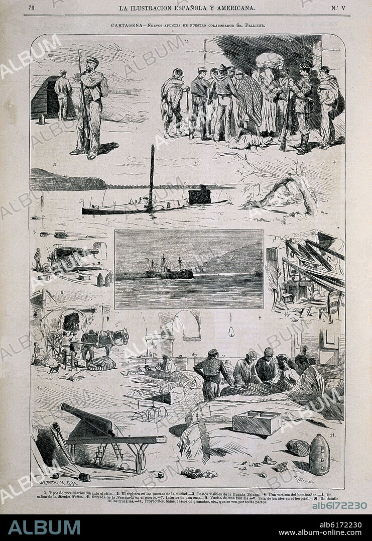 JOSÉ LUÍS PELLICER. INSURRECCION CANTONAL HECHOS OCURRIDOS Y SITUACION EN 1873 - ILUSTRACION ESPAÑOLA Y AMERICANA - GRABADO SIGLO XIX.