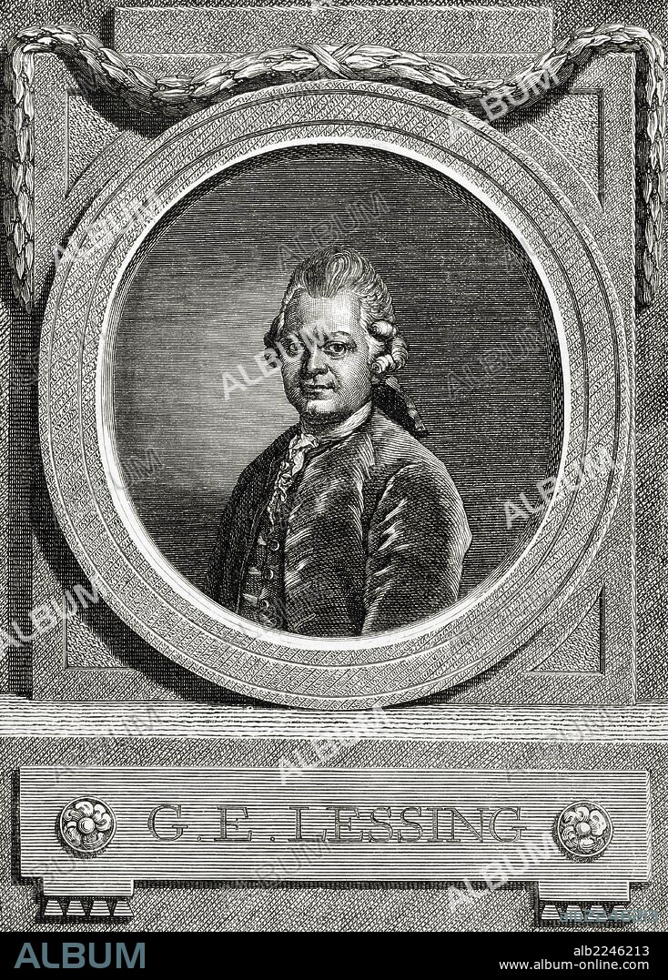 Gotthold Ephraim Lessing (1729-1781). Escritor alemán. El más importante de la Ilustración. Grabado por A. Closs. Germania, 1882.