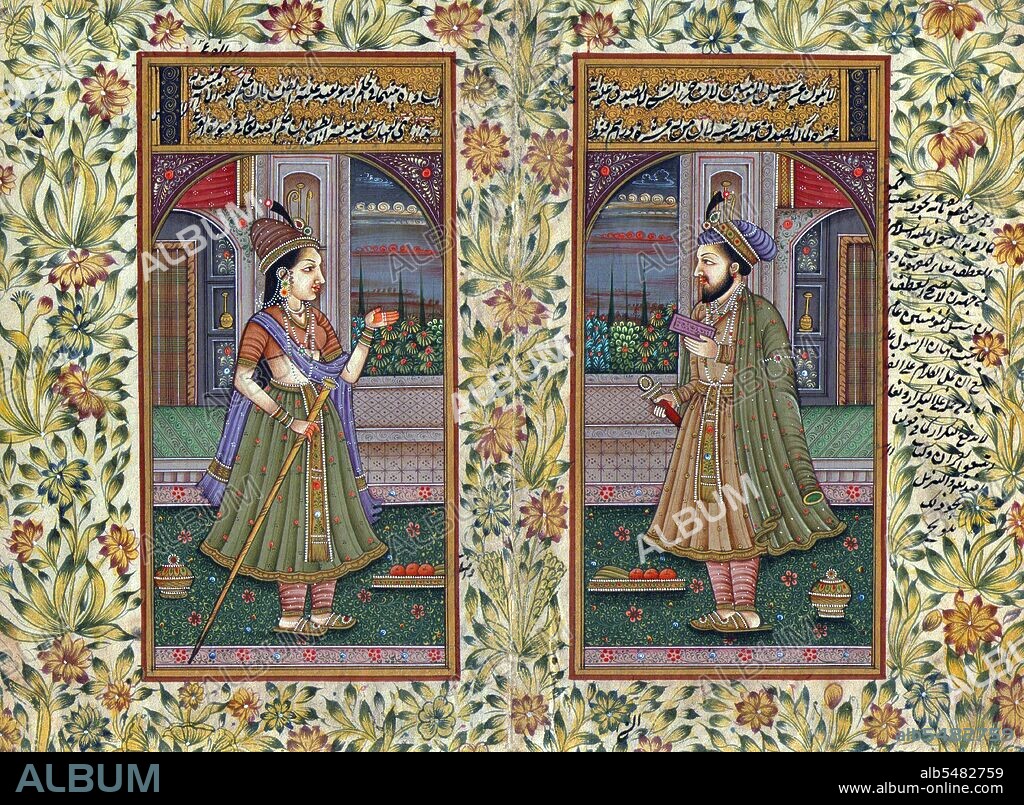 Jahangir (Hindi: ????????? ???? ??????? Urdu: ???? ??????? ????????Persian: ???????? ???? ???????) (full title: Al-Sultan al-'Azam wal Khaqan al-Mukarram, Khushru-i-Giti Panah, Abu'l-Fath Nur-ud-din Muhammad Jahangir Padshah Ghazi [Jannat-Makaani]) (20 September 1569 – 8 November 1627) was the ruler of the Mughal Empire from 1605 until his death in 1627. The name Jahangir is from Persian ???????,meaning 'World Conqueror'. Nur-ud-din or Nur al-Din is an Arabic name which means 'Light of the Faith'. Born as Prince Muhammad Salim, he was the third and eldest surviving son of Mogul Emperor Akbar. Akbar's twin sons, Hasan and Hussain, died in infancy. His mother was the Rajput Princess of Amber, Jodhabai (born Rajkumari Hira Kunwari, eldest daughter of Raja Bihar Mal or Bharmal, Raja of Amber, Rajasthan). Begum Nur Jahan (Persian/Urdu: ??? ???? ) (alternative spelling Noor Jahan, Nur Jehan, Nor Jahan, etc. ) (1577–1645), also known as Mehr-un-Nisaa, was an Empress of the Mughal Dynasty that ruled much of the Indian subcontinent. She was an aunt of Empress Mumtaz Mahal, Emperor Shah Jahan's wife for whom the Taj Mahal was constructed. Begum Nur Jahan was the twentieth and favourite wife of Mughal Emperor Jahangir, who was her second husband - and the most famous Empress of the Mughal Empire. The story of the couple's infatuation for each other and the relationship that abided between them is the stuff of many (often apocryphal) legends. She remains historically significant for the sheer amount of imperial authority she wielded - the true 'power behind the throne', as Jehangir was battling serious addictions to alcohol and opium throughout his reign - and is known as one of the most powerful women who ruled India.