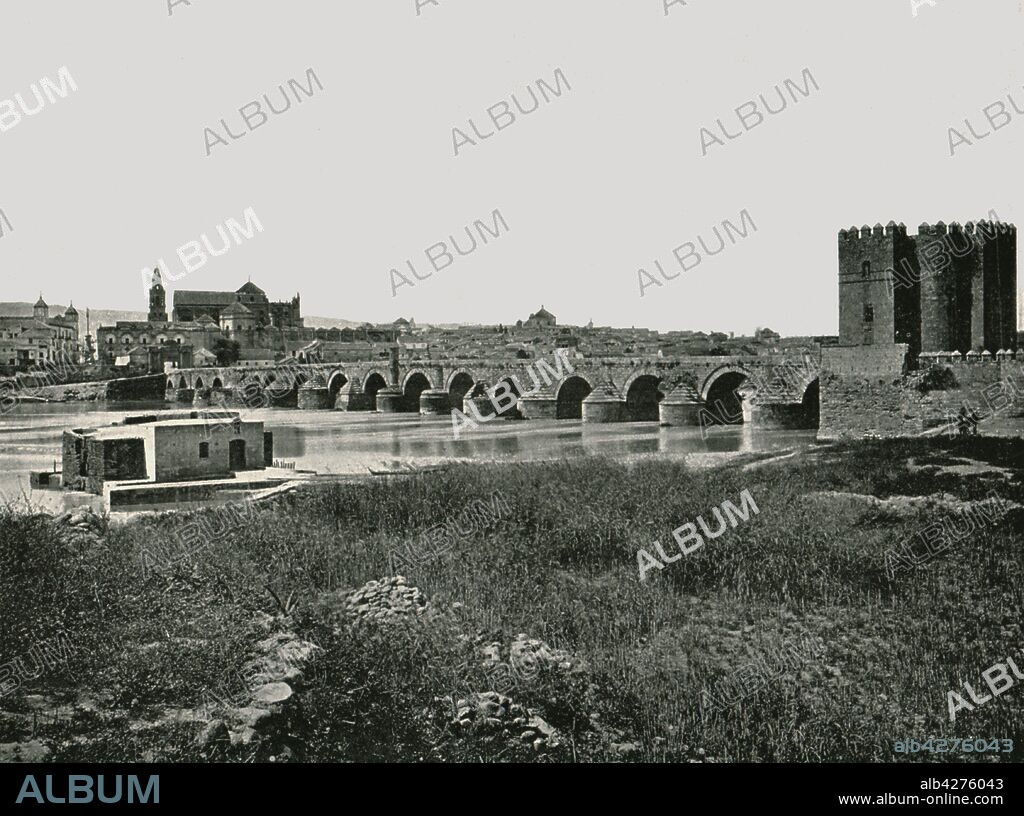 The Roman bridge, Cordoba, Spain, 1895. The bridge over the Guadalquivir river was built in the early 1st century BC. From "Round the World in Pictures and Photographs: From London Bridge to Charing Cross via Yokohama and Chicago". [George Newnes Ltd, London, 1895].
