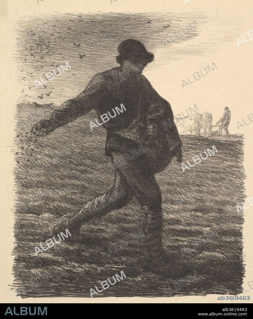 JEAN FRANÇOIS MILLET. The Sower. Artist: Jean-François Millet (French, Gruchy 1814-1875 Barbizon). Dimensions: image: 7 5/8 x 5 1/4 in. (19.4 x 13.3 cm)
sheet: 11 x 7 7/8 in. (27.9 x 20 cm)
frame: 21 x 16 in. (53.3 cm). Date: 1851.
