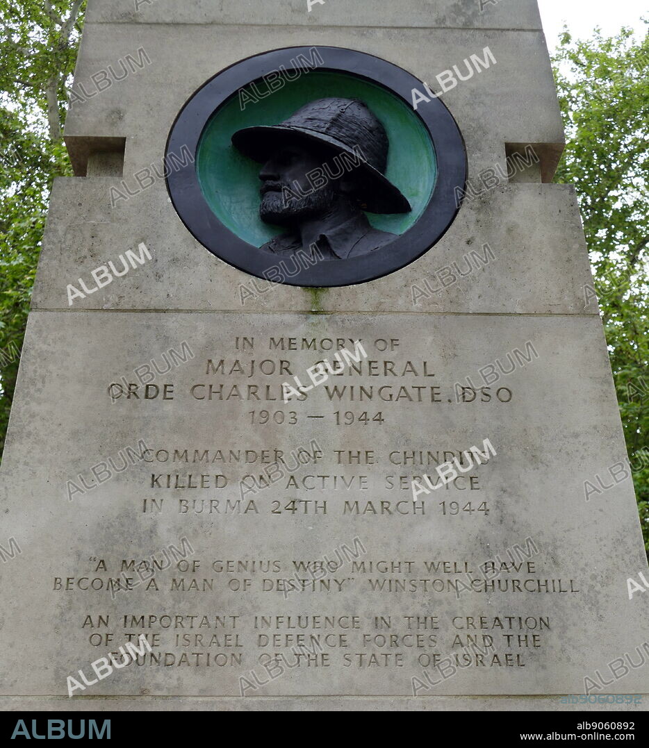 Memorial to the Chindits and Orde Wingate, London. Orde Charles Wingate (1903 - 24 March 1944) was a senior British Army officer, known for his creation of the Chindit deep-penetration missions in Japanese-held territory during the Burma Campaign of World War II.