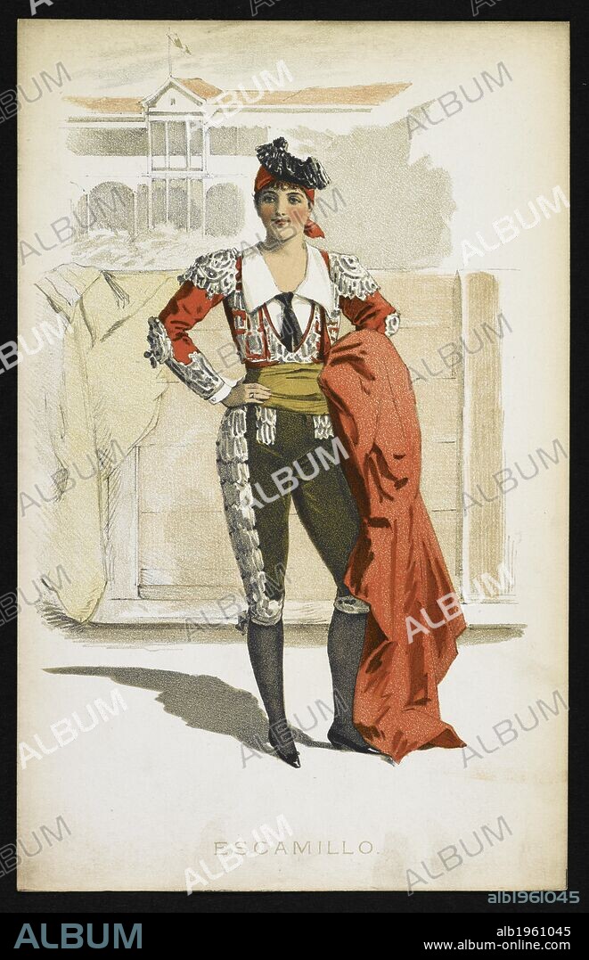 PERCY ANDERSON. Escamillo. A female playing the part of a bullfighter. Carmen up to data. A souvenir of the Gaiety Theatre. Sketches by P. Anderson. London : Harris & Wells, [1890.]. Colour illustration. A musical performance. Source: 11779.l.4. Language: English.