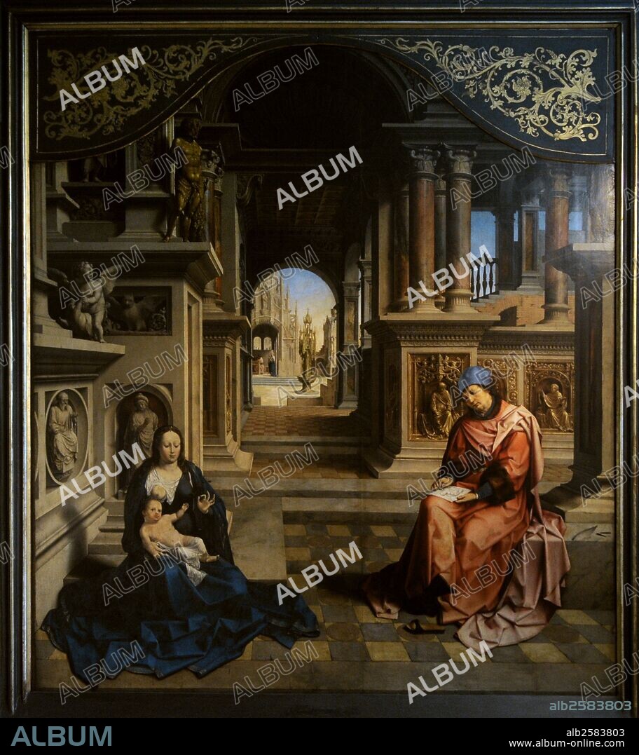 ARTE RENACIMIENTO. FLANDES. JAN GOSSAERT, llamado JAN MABUSE (1478-1532). Pintor flamenco del Renacimiento. "SAN LUCAS PINTANDO A LA VIRGEN". Galería Nacional de Praga (Sternberg Palace). República Checa.