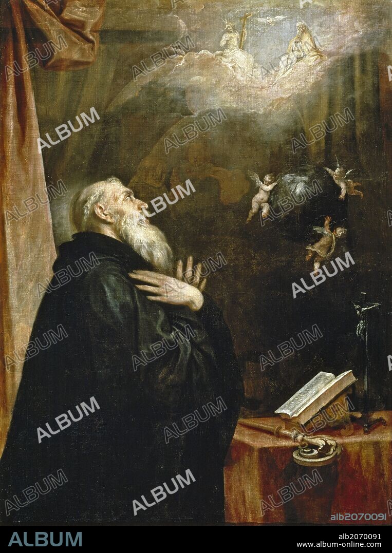 Alonso Cano / 'Visión de San Benito del globo y los tres ángeles', 1658-1660, Escuela Española, Óleo sobre Lienzo, 166 cm x 123 cm, P00625.