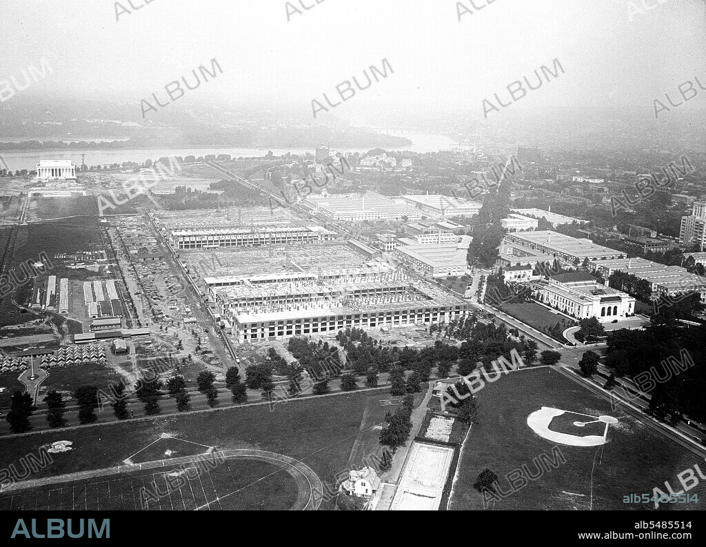 Aerial view of Washington D.C. Northwest view from the Washington Monument ca. 1916-1919.