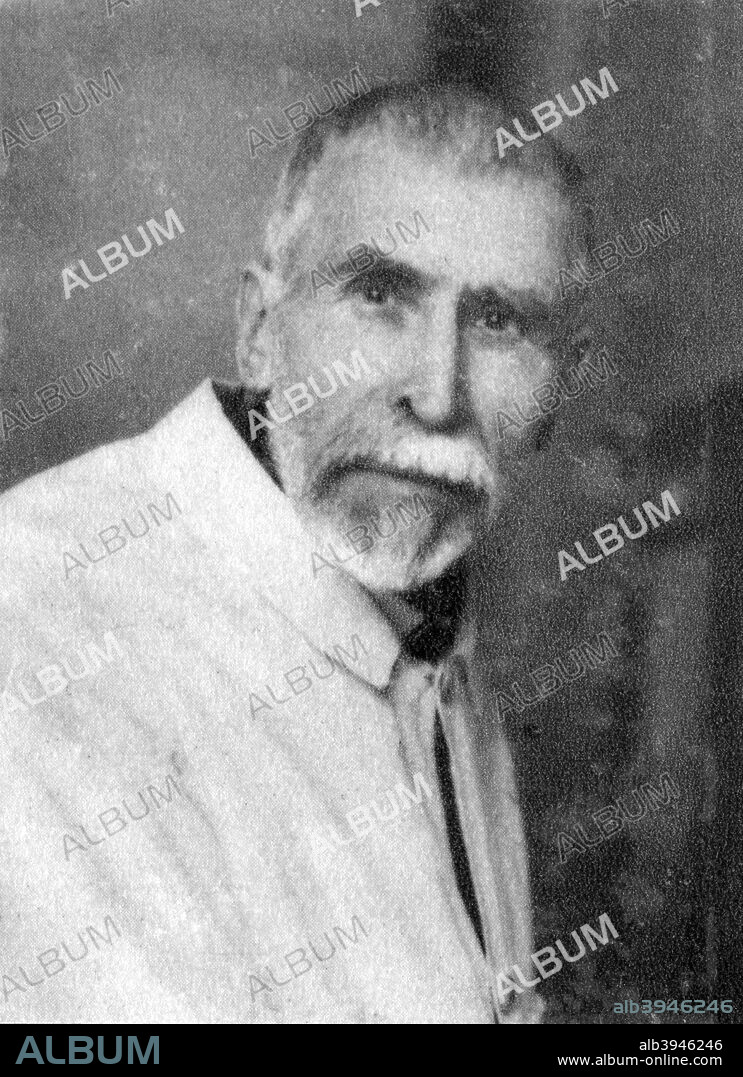 Pierre Paul Emile Roux, French physician, bacteriologist and immunologist, 1928. Roux (1853-1933) was one of the closest collaborators of Louis Pasteur and a co-founder of the Pasteur Institute  in Paris, becoming its General Director in 1904. He was responsible for discovering the first effective treatment of diptheria, anti-diptheria serum. A photograph from Album de Photographies, Dans L'Intimite de Personnages Illustres, 1850-1950, Editions MD, 22 Rue de L'Arcade, Paris 8, 1850-1950.