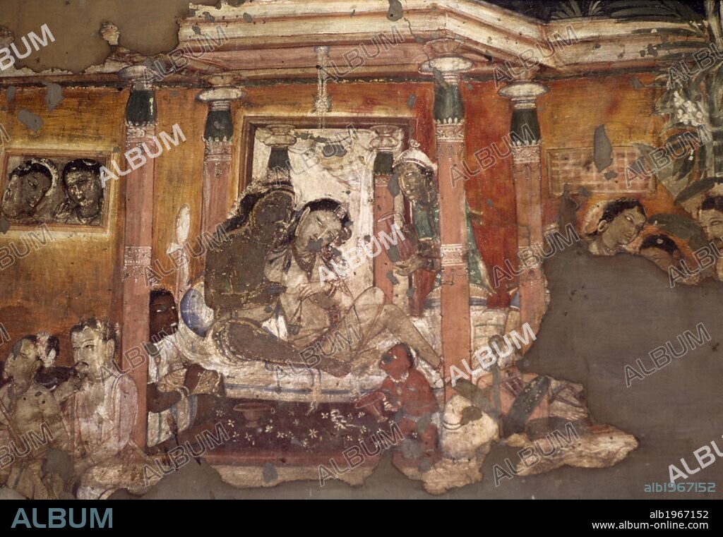 Fresco in the Ajanta Caves (UNESCO World Heritage List, 1983), India. Indian Civilization, ca 6th century.