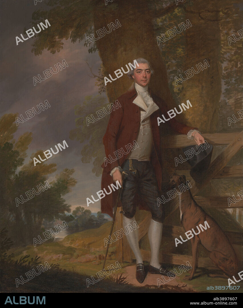FRANCIS WHEATLEY. A Gentleman and his Dog in a Landscape. Date/Period: Ca. 1780. Painting. Oil on canvas. Height: 762 mm (30 in); Width: 635 mm (25 in).