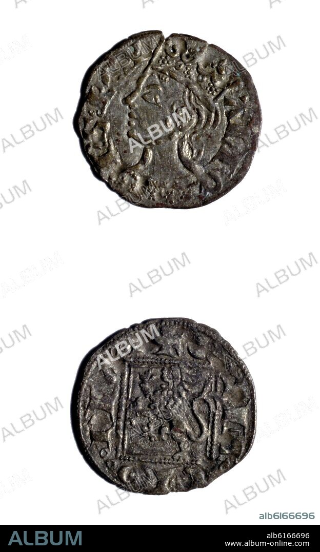 MONEDAS-(CABEZA=1 CORNADO Y LEON=1 DINERO NOVEN)ANV-ALFON XI-AÑO 1311-1350.