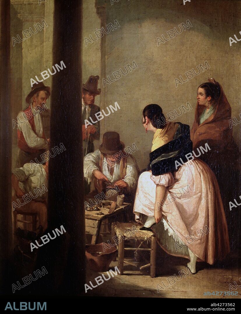 JOAQUIN DOMINGUEZ BECQUER (1817-1879). DOMINGUEZ BECQUER, JOSE PINTOR ESPAÑOL. SEVILLA 1805-1841 "ZAPATERO EN EL PORTAL", OLEO COLECCION MERCEDES LEVISON. MADRID.