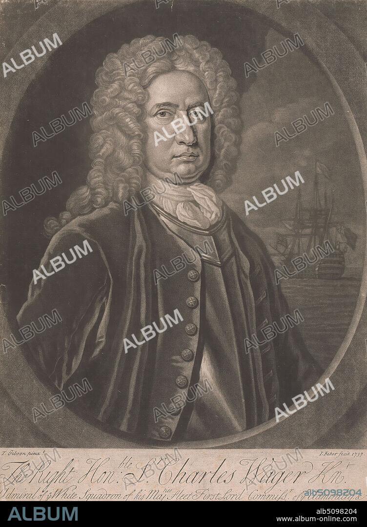 The Right Honorable Sir Charles Wager, John Faber the Younger, ca. 16951756, Netherlandish, active in Britain, after Thomas Gibson, c.16801751, British, 1737, Mezzotint, Sheet: 9 5/8 x 13in. (24.4 x 33cm).