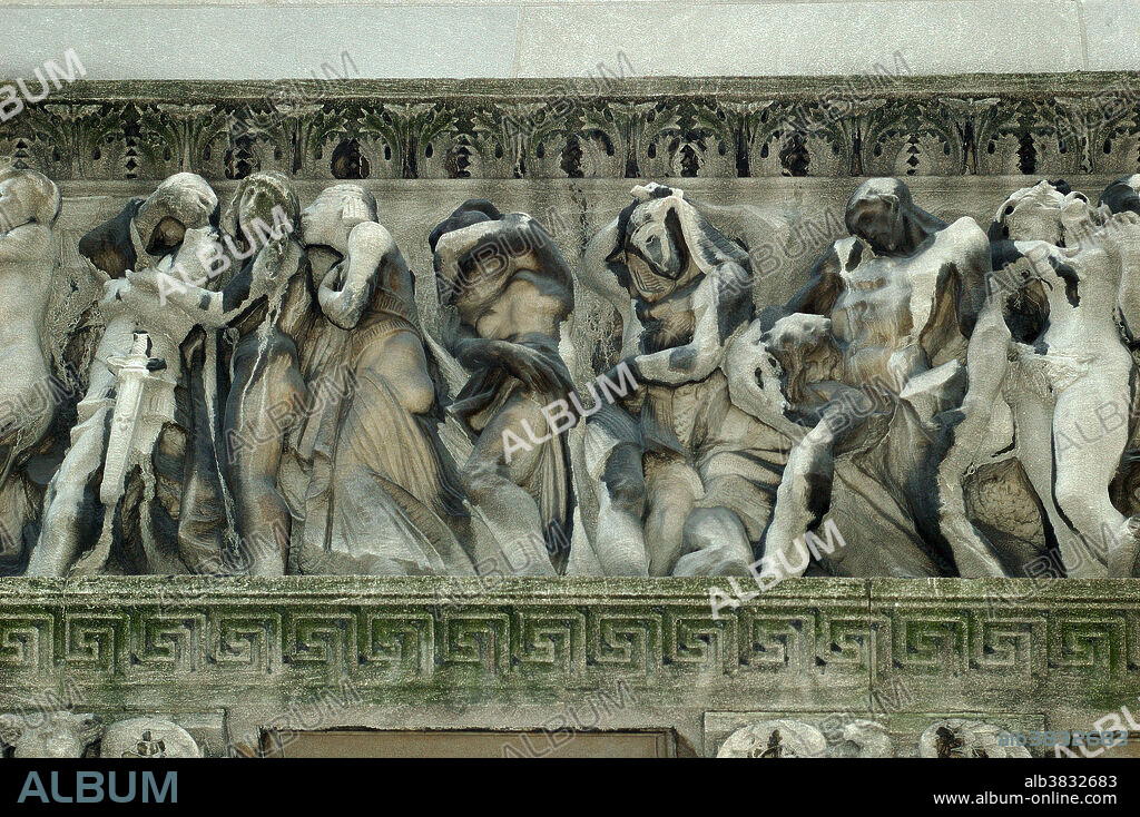 Relief work on the facade of St. Bartholomews Church in midtown Manhattan damaged from years of pollution and acid rain.