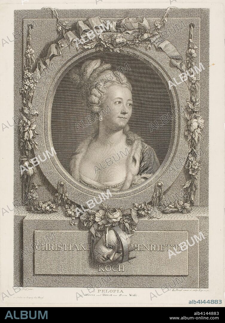 Christiane Henriette Koch. Johann Friedrich Bause (German, 1738-1814); after Anton Graff (German, born Switzerland, 1736-1813). Date: 1770. Dimensions: 315 x 234 mm (plate); 324 x 240 mm (sheet). Engraving on paper. Origin: Germany.