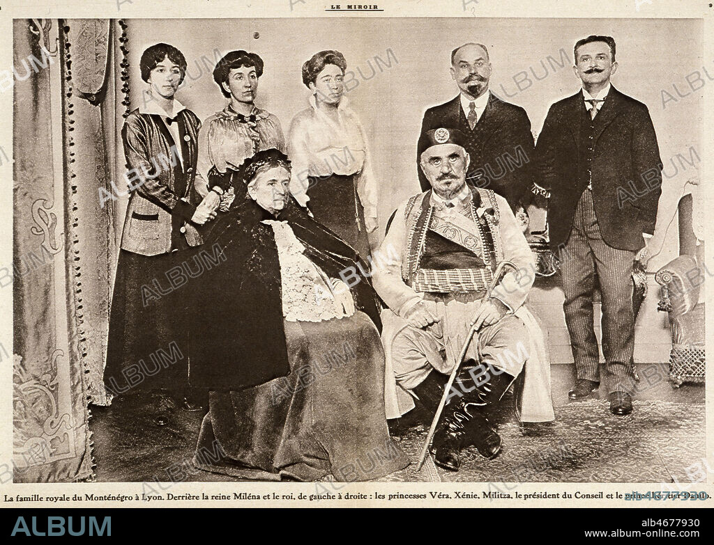 'La famille royale du Montenegro a Lyon'. Illustration tiree du Miroir du 06/02/1916. Credit : Collection KHARBINE-TAPABOR.