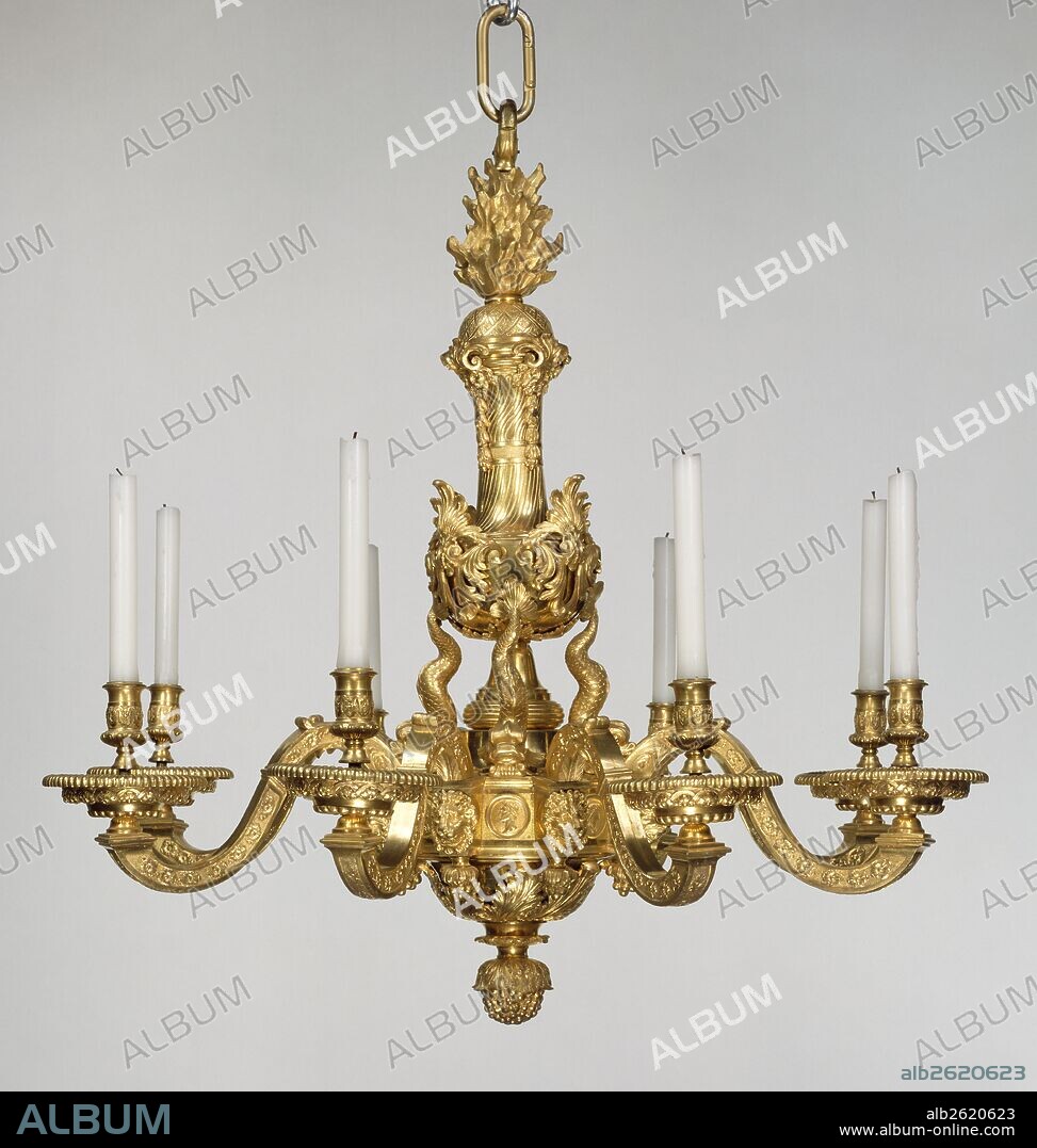 Chandelier; Attributed to André-Charles Boulle, French, 1642 - 1732, master before 1666; Paris, France, Europe; about 1710; Gilt bronze; Object: H: 77.5 x D: 81.3 cm (H: 2 ft. 6 1/2 in. x D: 2 ft. 8 in.).