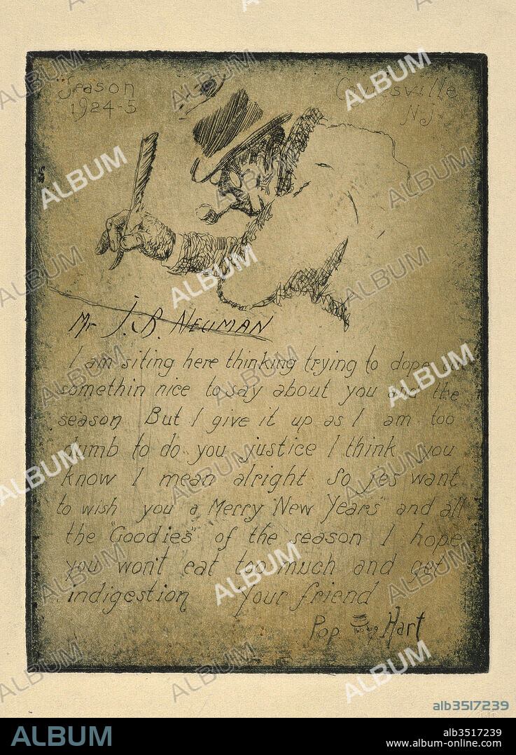 Drawings and Prints, Print, Season's Greetings, 1924-1925, addressed to Mr. J.B. Neuman, Artist, George Overbury Pop Hart, American, Cairo, Illinois 1868–1933 New York, Hart, George Overbury Pop, American, 1868, 1933.
