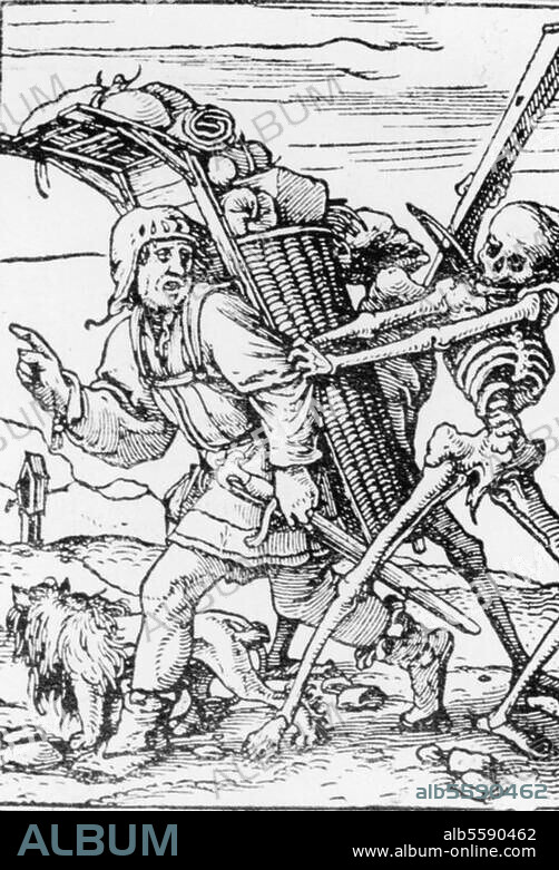 HANS HOLBEIN DER JÜNGERE. Holbein, Hans d. J. um 1497 - 1543. "Der Krämer". Holzschnitt, um 1526. Aus der Folge: "Totentanz".