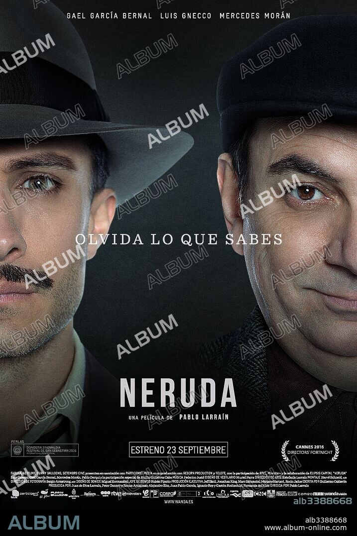 Poster of NERUDA, 2016, directed by PABLO LARRAIN. Copyright AZ FILMS/AD HOC STUDIOS/CASTING DEL SUR/FABULA/FUNNY BALLOON.