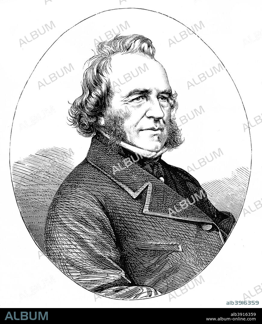 Joseph Paxton (1801-1865), English gardener and architect. Paxton was Superintendent of the Duke of Devonshire's gardens at Chiswick and Chatsworth from 1826, and designer of the Crystal Palace, built to house the Great Exhibition of 1851. He set up the Daily News, appointing Charles Dickens as editor, and was Liberal MP for Coventry from 1854. Paxton was born into abject poverty but died a very wealthy man. Illustration from The Life & Times of Queen Victoria, Vol II, by Robert Wilson.