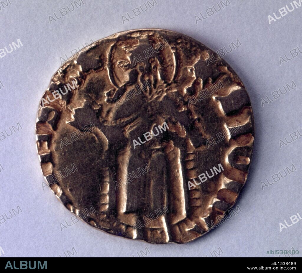 Reinado de Fernando I; DE Nápoles (1458-1494); Ceca: Nápoles; Ducado de Oro; Anverso.