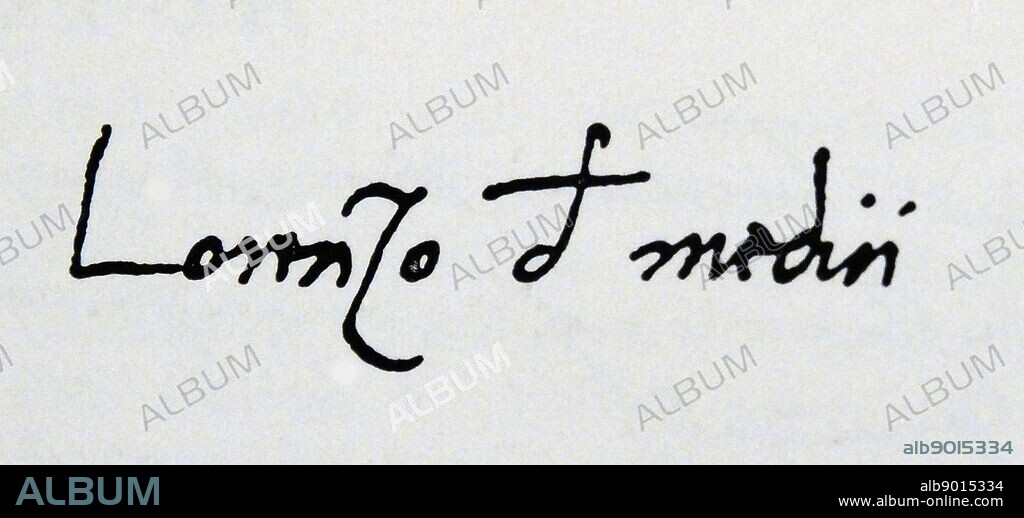 Signature of Lorenzo de' Medici (1449-1492) an Italian statesman and de facto ruler of the Florentine Republic. Dated 15th Century.