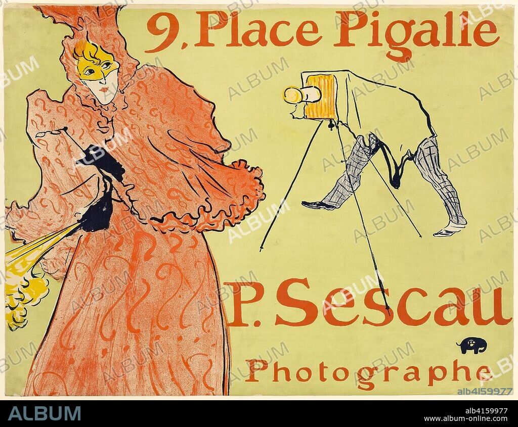 The Photographer Sescau. Henri de Toulouse-Lautrec; French, 1864-1901. Date: 1896. Dimensions: 607 × 792 mm (image); 611 × 792 mm (sheet). Color lithograph on ivory laid paper, laid down on linen. Origin: France.