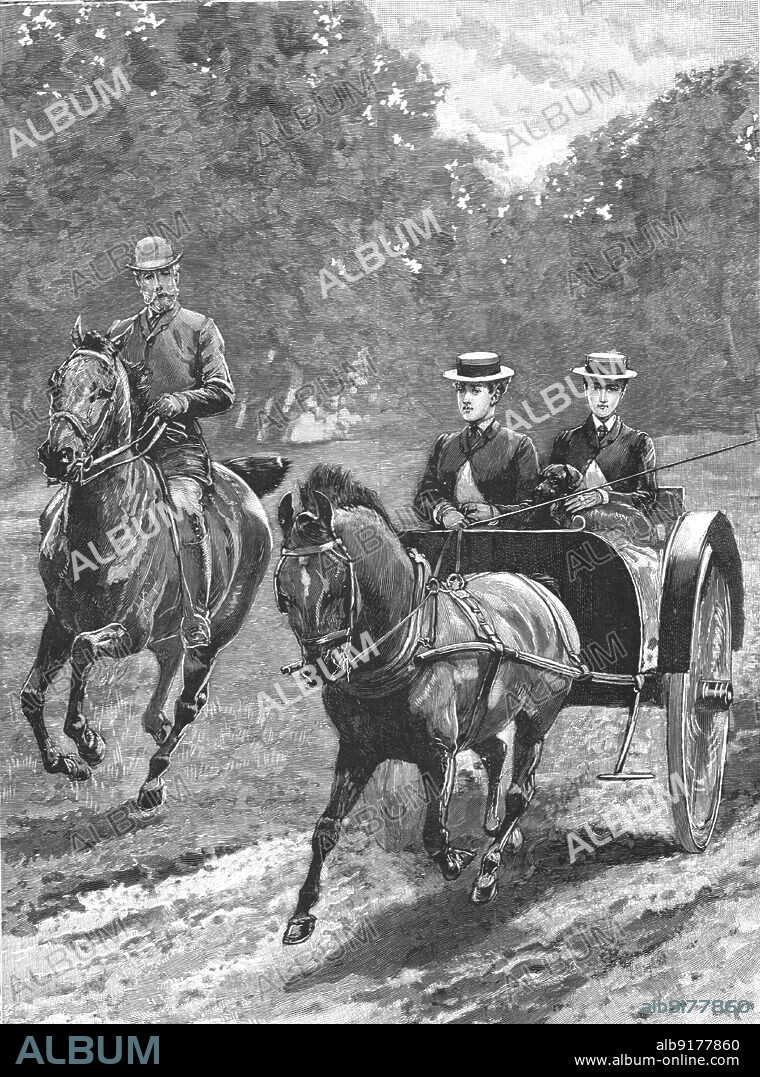 JOHN CHARLTON. ''HRH Prince Christian riding with his Daughters in Windsor Park', 1891. From "The Graphic. An Illustrated Weekly Newspaper", Volume 44. July to December, 1891.