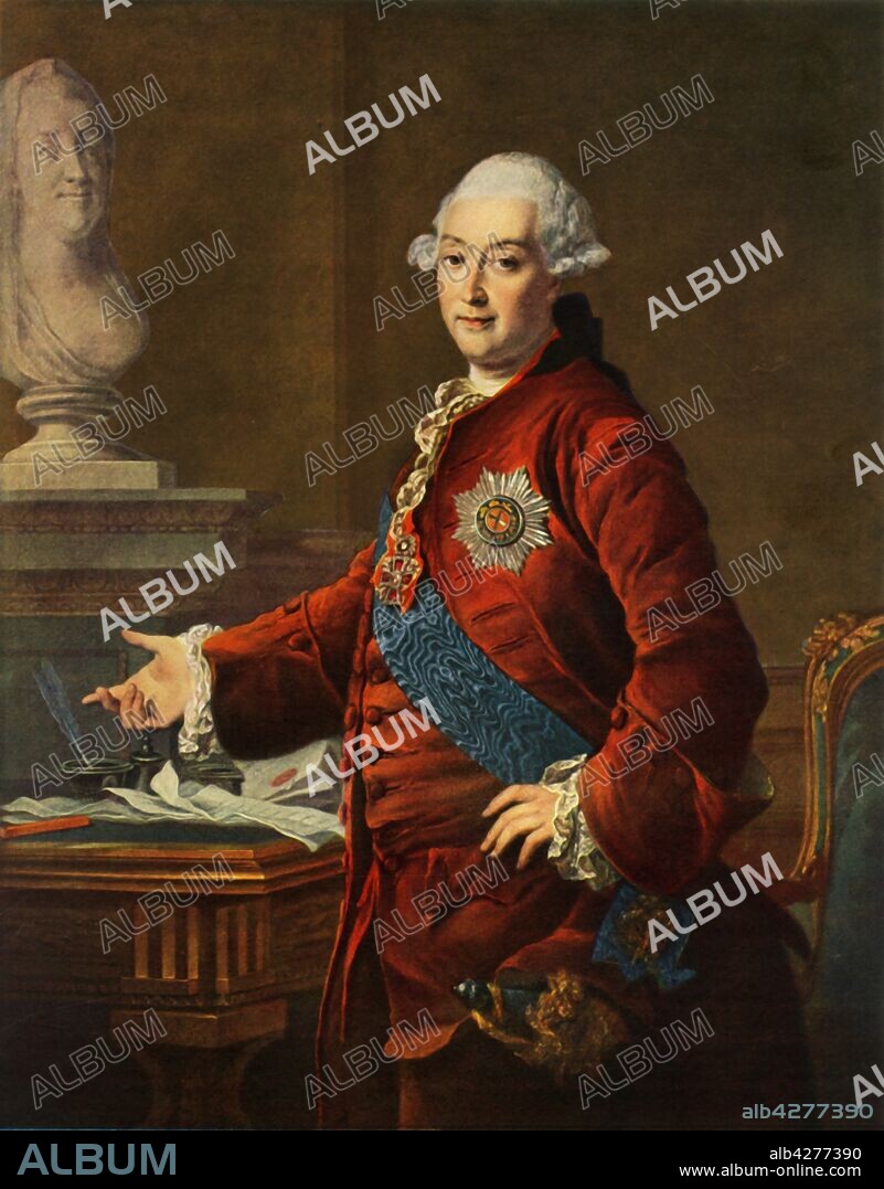 DMITRY LEVITZKY. 'Portrait of Alexandr Mikhailovich Golitsyn', 1772, (1965). Golitsyn (1718-1783) was a Russian prince of the House of Golitsyn and field marshal. He was the governor of Saint Petersburg 1780-1783. Painting in the State Tretyakov Gallery, Moscow. From "Russian Painting of the 18th and 19th Centuries" by Vladimir Fiala. [Artia, Czechoslovakia, 1965].