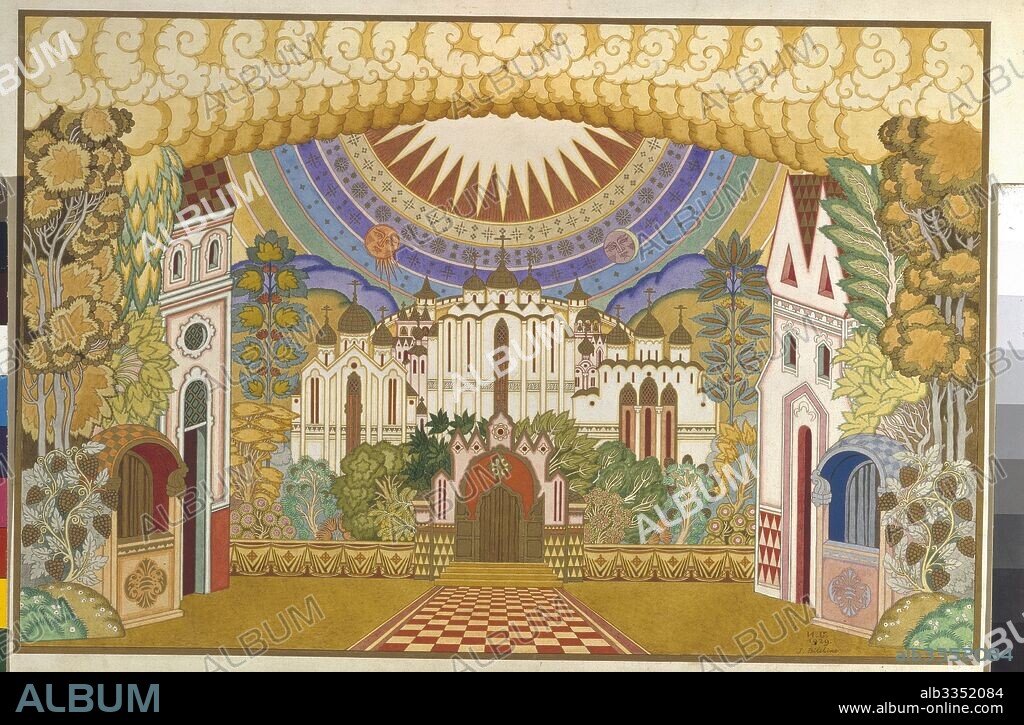 IVAN YAKOVLEVICH BILIBIN. Stage design for the opera The Legend of the Invisible City of Kitezh and the Maiden Fevronia by N. Rimski-Korsakov.