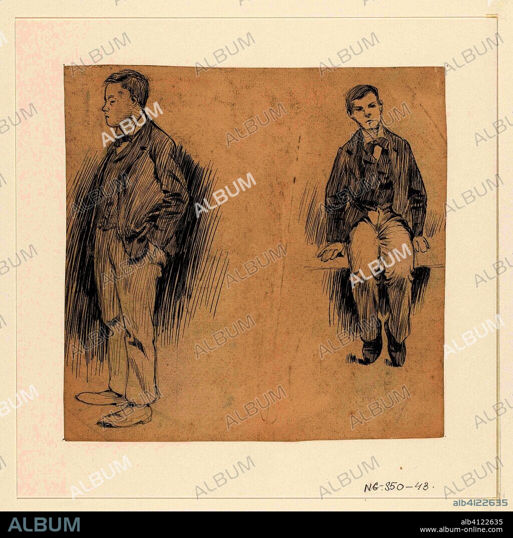 Rijkeluiszoontje dressed in smart suit. Draughtsman: Jan de Waardt. Dating: 1890 - 1909. Place: Netherlands. Measurements: h 235 mm × w 238 mm.