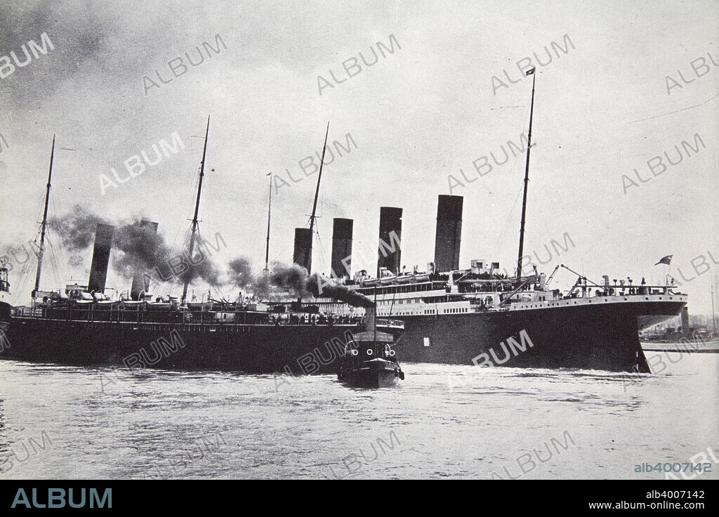 The RMS 'Titanic' leaving Southampton, 10 April 1912. Operated by the White Star Line, RMS 'Titanic' was the largest and most luxurious ocean liner of her time, and thought to be unsinkable. During her maiden voyage, bound for New York, she struck an iceberg in thick fog off Newfoundland on 14 April 1912. In the collision five of her watertight compartments were compromised and she sank. Out of the 2228 people on board, only 705 survived. A major cause of the loss of life was the insufficient number of lifeboats she carried.