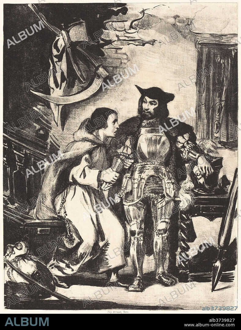 EUGENE DELACROIX. Brother Martin with Goetz. Dated: 1836. Dimensions: image: 24.6 x 18.8 cm (9 11/16 x 7 3/8 in.)  sheet: 44.4 x 34.5 cm (17 1/2 x 13 9/16 in.). Medium: lithograph on chine collé.