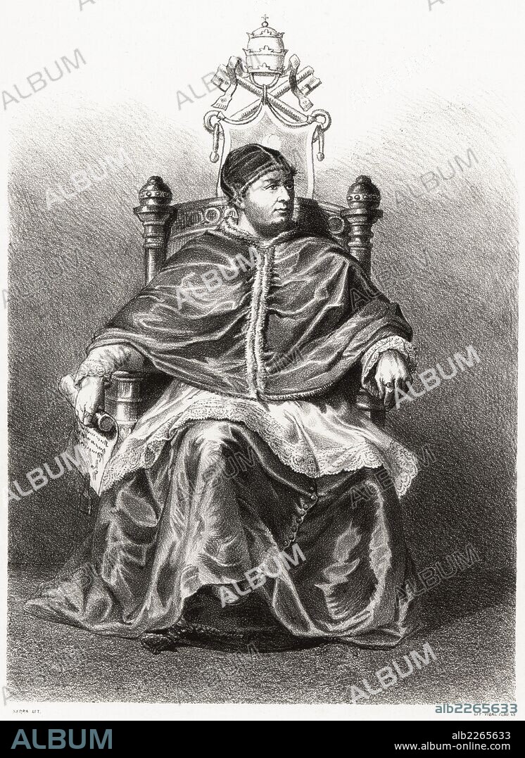 Historia de España. Pedro Martínez de Luna, Benedicto XIII, Papa Luna (1328-1423). Grabado de 1872.