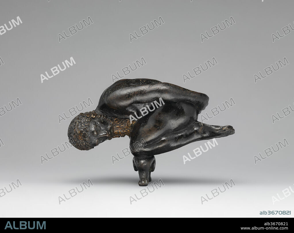 Oil lamp in the form of a bearded acrobat. Artist: Agostino Zoppo (Italian, ca. 1520-1572). Culture: Italian, Padua. Dimensions: Length: 5 1/4 in. (13.3 cm). Date: early 16th century.