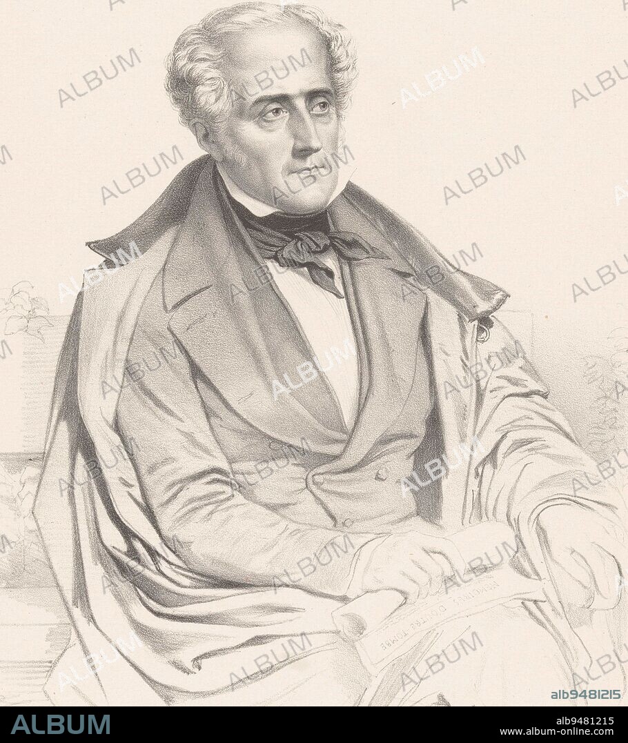 Portrait of the writer François René de Chateaubriand, Marie Alexandre Alophe, 1848, print maker: Marie Alexandre Alophe, (mentioned on object), printer: François Louis Cattier, (mentioned on object), publisher: Vibert & Cie. Goupil, (mentioned on object), print maker: Paris, printer: Paris, publisher: Paris, publisher: London, 1848, paper, h 482 mm × w 385 mm.