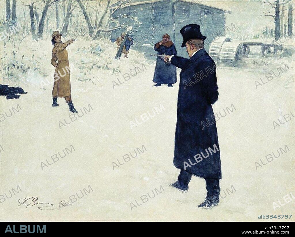 ILYA YEFIMOVICH REPIN. Duel. Illustration for the novel in verse "Eugene Onegin" by A. Pushkin.