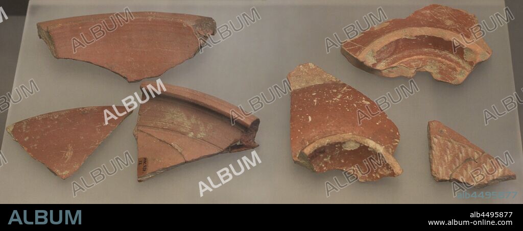 Edge fragments of pottery. Terra Sigillata. San Xian Moraime, Muxia (A Coru–a province, Galicia, Spain). Archaeological and History Museum (San Anton Castle). A Coru–a, Galicia, Spain.
