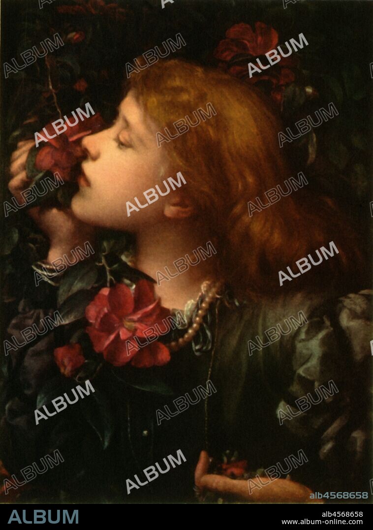 GEORGE FREDERICK WATTS. 'Ellen Terry', 1864, (1942). Portrait of British actress Dame Ellen Terry (1847-1928), the leading Shakespearean actress of her time. Aged 16 she married the 46-year-old artist George Frederic Watts, but they separated within a year. Painting also known as 'Ellen Terry ('Choosing')', by Watts, in the National Portrait Gallery, London. From "English Women", by Edith Sitwell. [Collins, London, 1942].