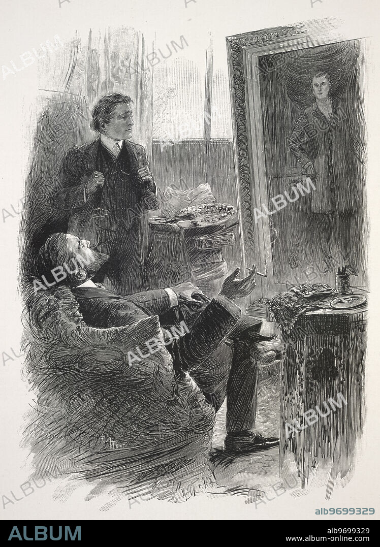 The painting of Dorian Gray, 1910. It is your best work, Basil, the best thing you have ever done, said Lord Henry, languidly. From The Picture of Dorian Gray (with plates engraved by Eugene Dele from drawings by Paul Thiriat) by Oscar Wilde. (Paris, 1910).