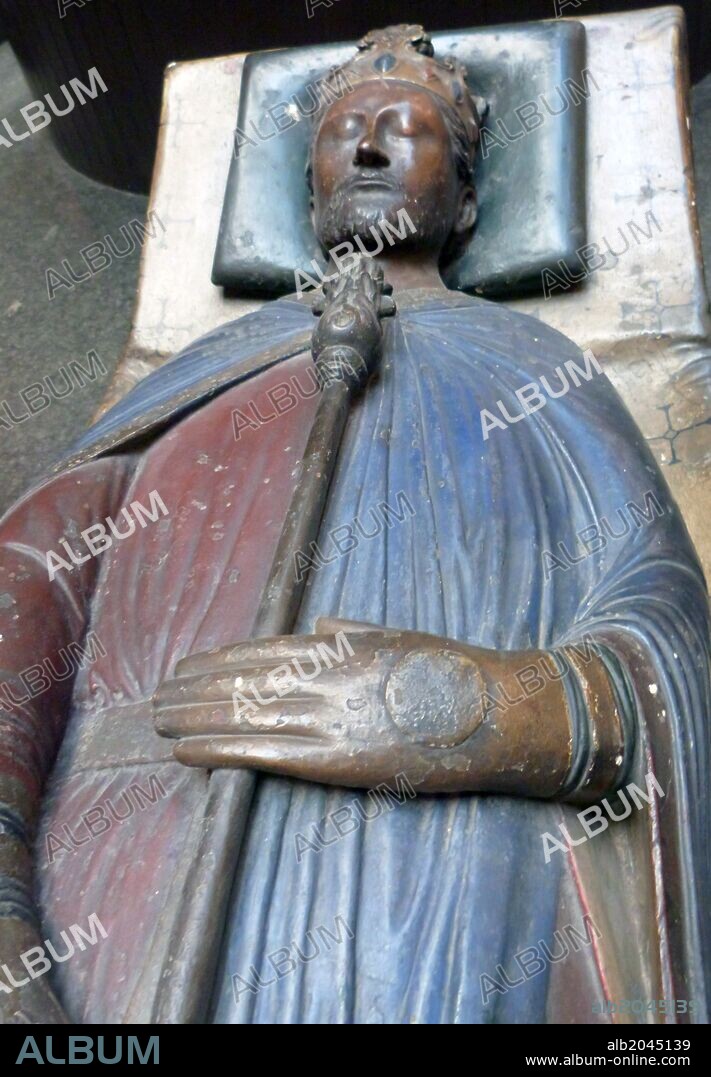 Plaster cast (with restored gilding). Tomb effigy, in gilt bronze, of Henry III of England (b 1206; d 1271 in the Confessor's chapel, Westminster Abbey, by William Torel, c 1292.