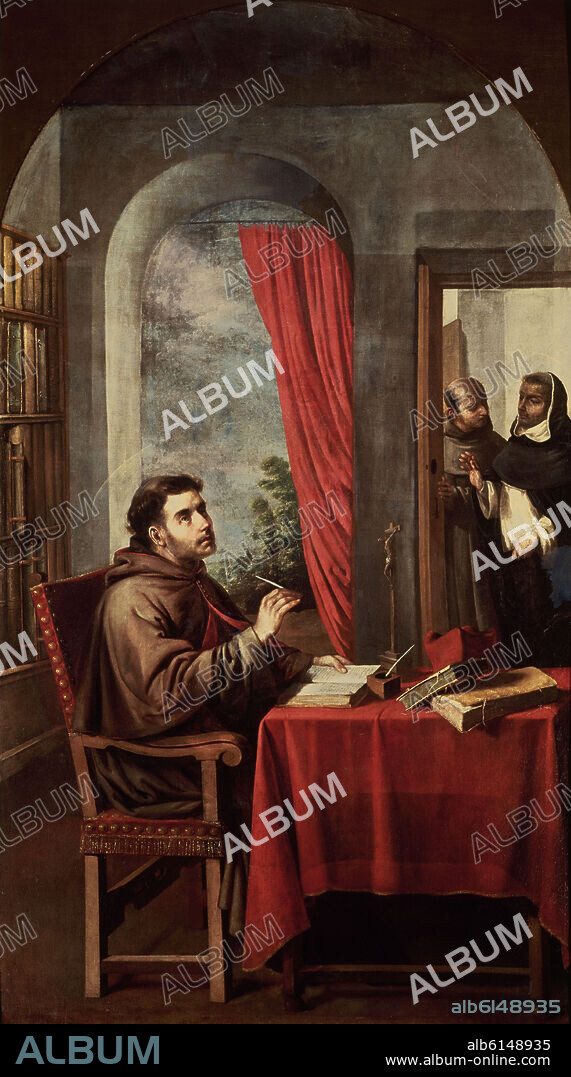 FRANCISCO DE ZURBARAN. CLAUSTRO-S BUENAVENTURA RECIBE A SANTO TOMAS AQUINO-DEP PRADO - S XVII - BARROCO ESPAÑOL.