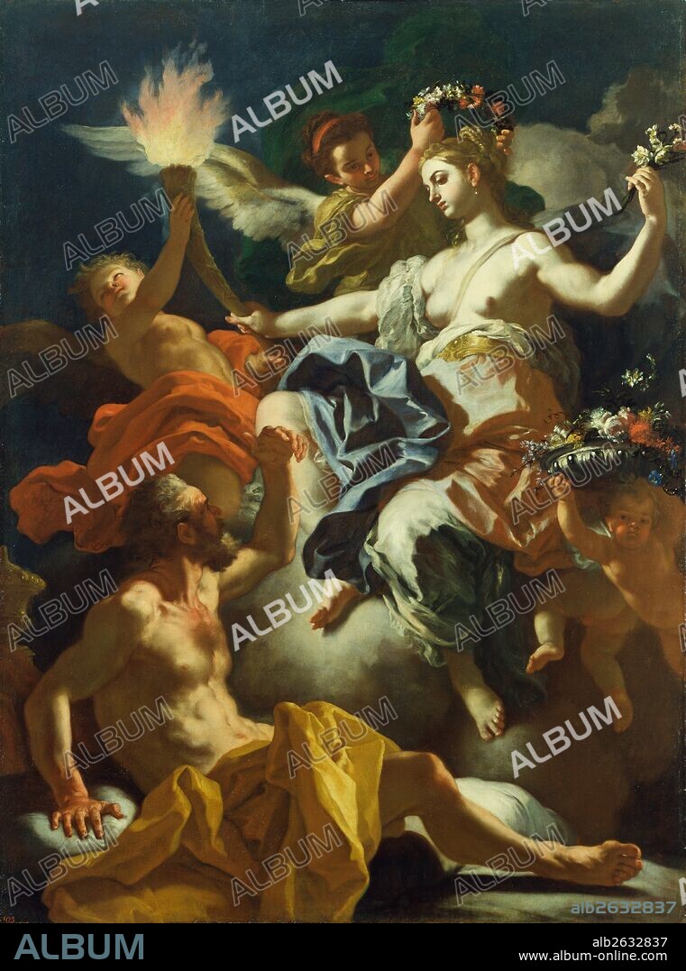 Aurora Taking Leave of Tithonus; Francesco Solimena, Italian (Neapolitan), 1657 - 1747; 1704; Oil on canvas; Unframed: 201.9 x 151.8 cm (79 1/2 x 59 3/4 in.), Framed: 232.4 x 181.9 x 10.2 cm (91 1/2 x 71 5/8 x 4 in.).