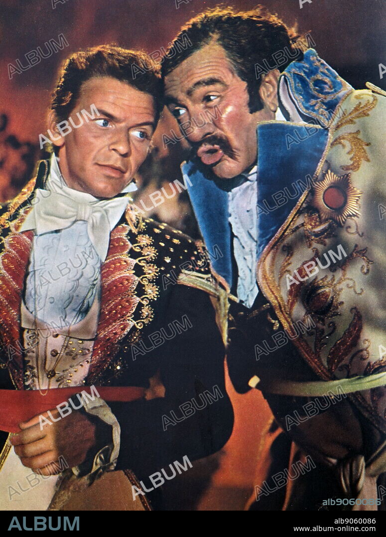 Film still from 'The Kissing Bandit' starring Frank Sinatra, Kathryn Grayson, Ricardo Montalban, J. Carrol Naish, and Cyd Charisse.