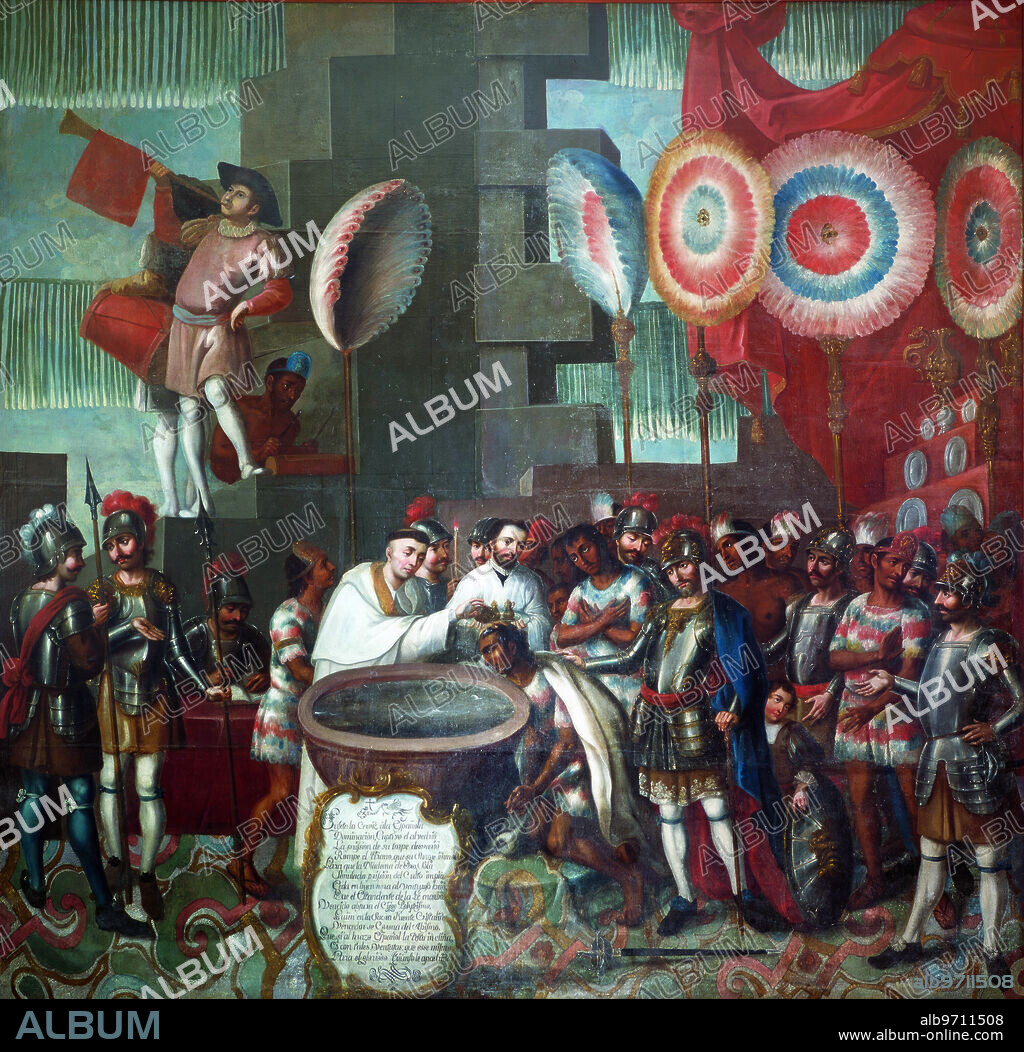 JOSÉ VIVAR Y VALDERRAMA. José Vivar y Valderrama/ Bautizo de Ixtlixóchitl por José Vivar y Valderrama, siglo XVIII. Museo Nacional de Historia, México.