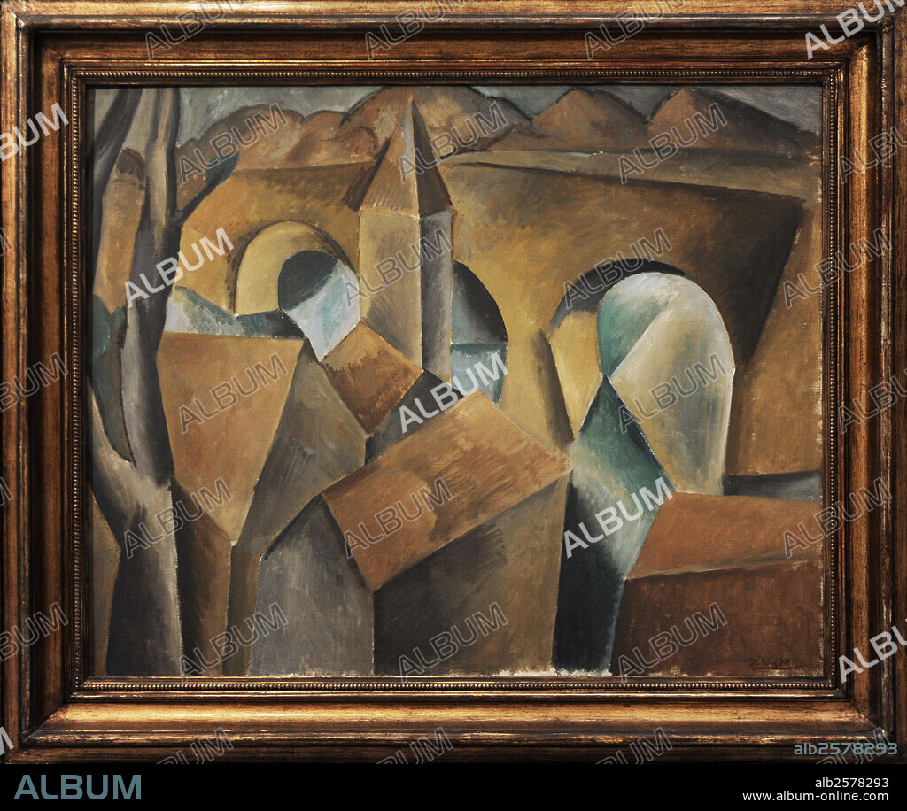 PABLO PICASSO. ARTE S. XX. ESPAÑA. PICASSO, Pablo Ruiz (Málaga,1881-Mougins, Francia,1973). Pintor español, el máximo exponente del arte del S. XX. "Paisaje con puente",1909. Galería Nacional de Praga. República Checa.