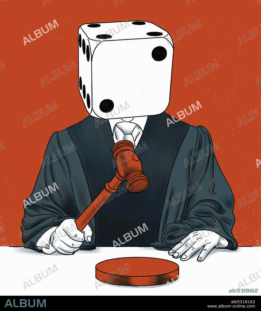Judge with dice for head.